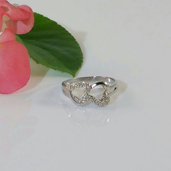 Double Hearts Ring & Diamond Accents Size 7 - Picture 2 of 4